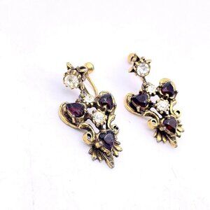 Vintage Crystal Dangle Drop Earrings Gold Tone Screw Post Closure